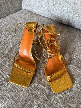Gold Strappy Square-Toe Women's Sandals